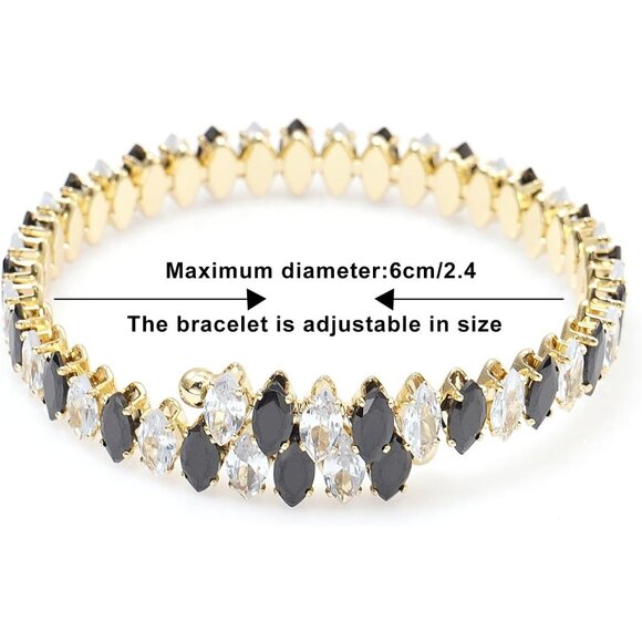 White Black Rhinestone Cuff Bracelet Cubic Zirconia Tennis Bracelets for Women - Picture 5 of 5